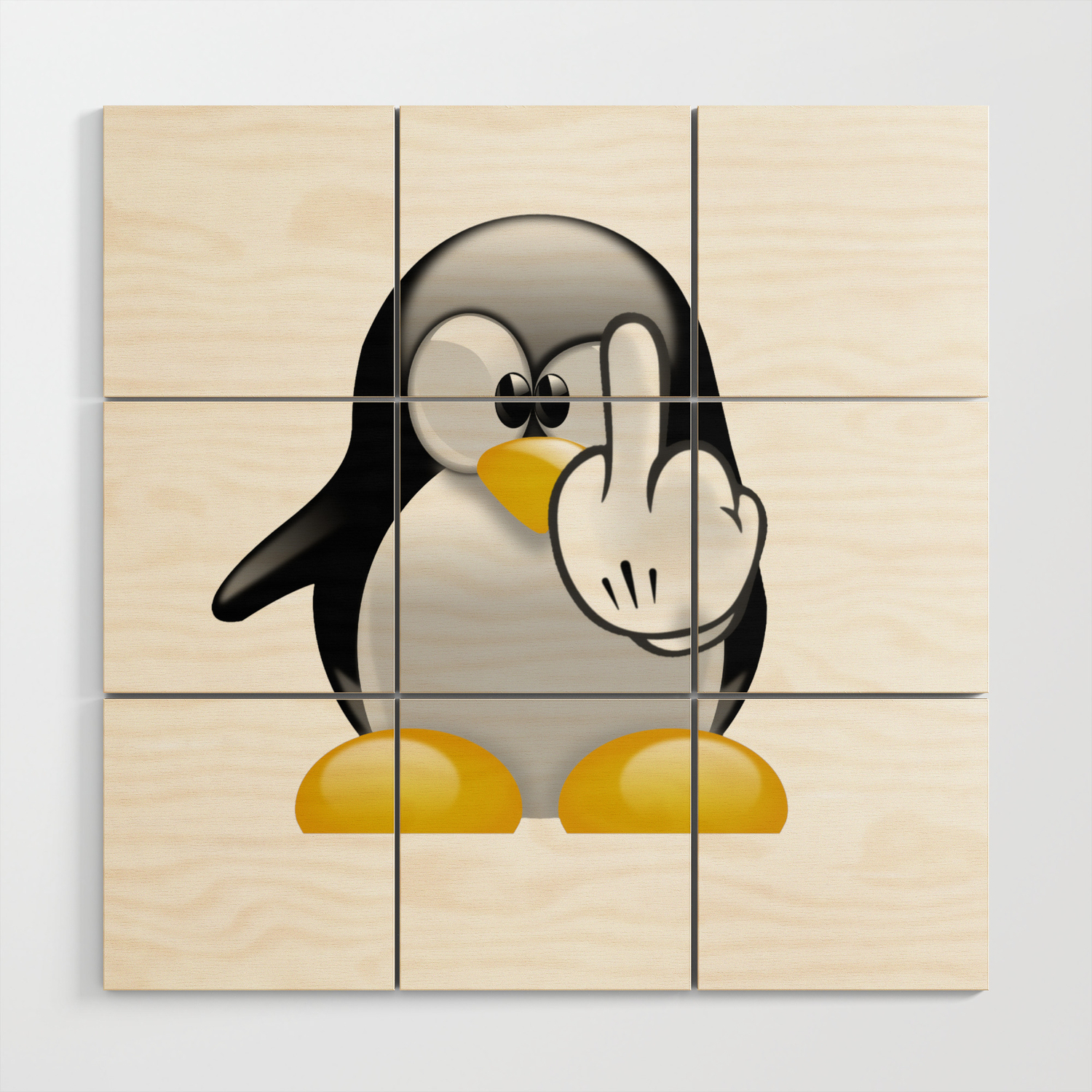 Cute Angry Penguins Funny Penguin Wood Wall Art By Closeddoor Cute Angry Penguins Funny Penguin Wood