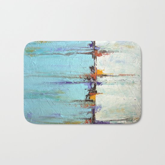 Abstract White and Blue Painting – Textured Art – “Sailing” Bath Mat