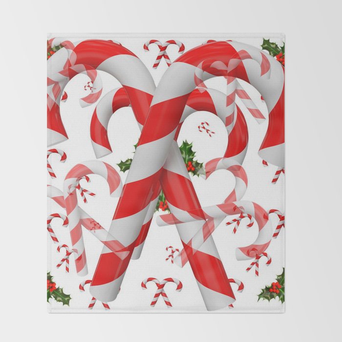FESTIVE ART REDWHITE CHRISTMAS CANDY CANES HOLLY BERRIES Throw Simple Red And White Christmas Throw Blanket FESTIVE ART REDWHITE CHRISTMAS CANDY CANES HOLLY BERRIES Throw Simple Red And White Christmas Throw Blanket
