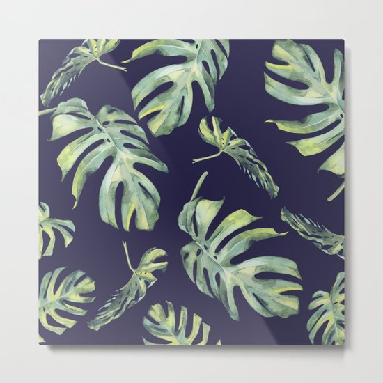 Monstera Pattern Blue #society6 Metal Print