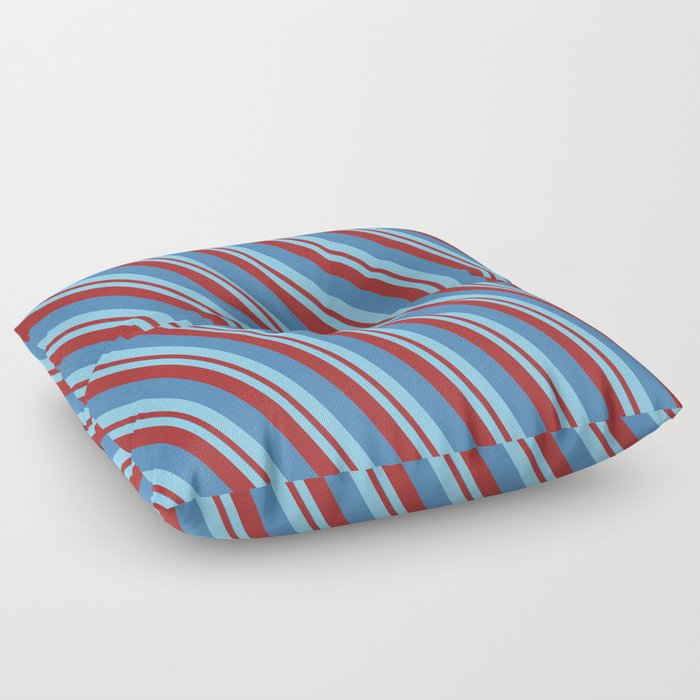 Sky Blue, Brown & Blue Colored Striped/Lined Pattern Floor Pillow