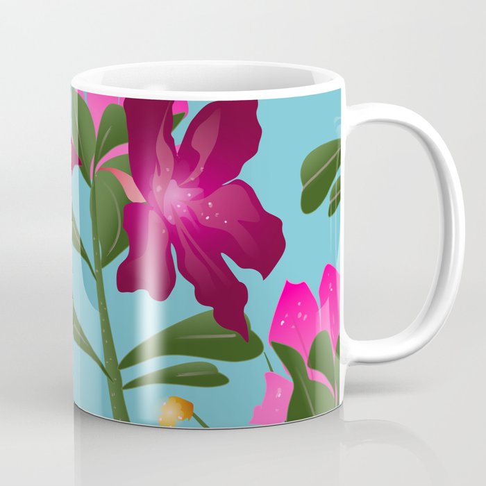 Desert Rose House Plant/Tropical Flower Pattern/Pink, Turquoise and green Coffee Mug