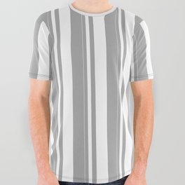 [ Thumbnail: White and Dark Gray Colored Striped Pattern All Over Graphic Tee ]