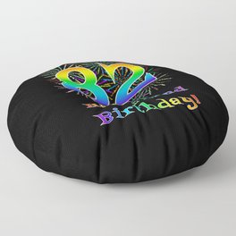 [ Thumbnail: 82nd Birthday - Fun Rainbow Spectrum Gradient Pattern Text, Bursting Fireworks Inspired Background Floor Pillow ]
