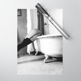 Head Over Heals - Female in Stockings in Vintage Parisian Bathtub black and white photography - photographs wall decor Wrapping Paper