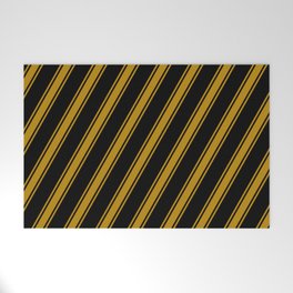 [ Thumbnail: Black & Dark Goldenrod Colored Lines Pattern Welcome Mat ]