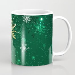 Gold Snowflakes on a Green Background Mug