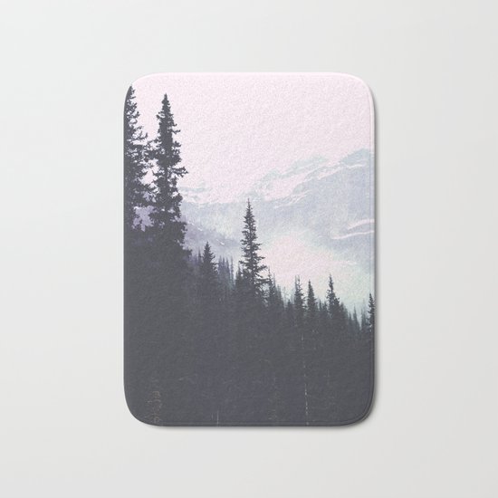 Evergreens in the fog edit Bath Mat