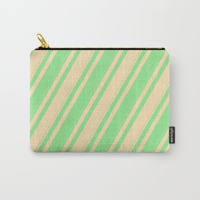 Beige and Light Green Colored Lines Pattern Carry-All Pouch
