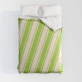 [ Thumbnail: Green and Beige Colored Lined/Striped Pattern Comforter ]