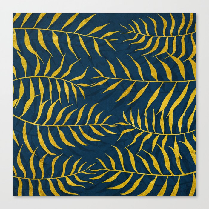 Golden Palm tree blue Canvas Print