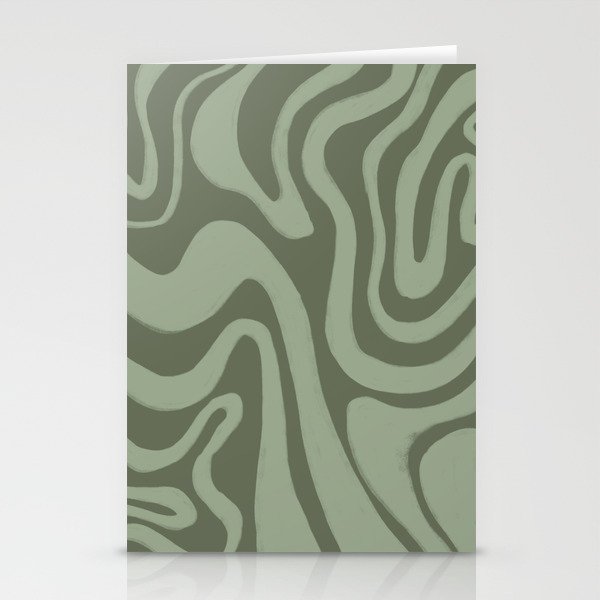 60s Retro Liquid Swirl in Olivine + Reseda Sage Green Stationery Cards