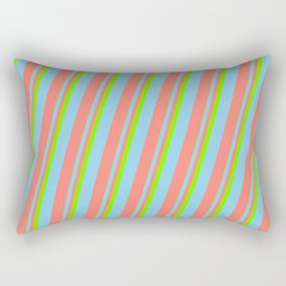 [ Thumbnail: Green, Sky Blue & Salmon Colored Pattern of Stripes Rectangular Pillow ]