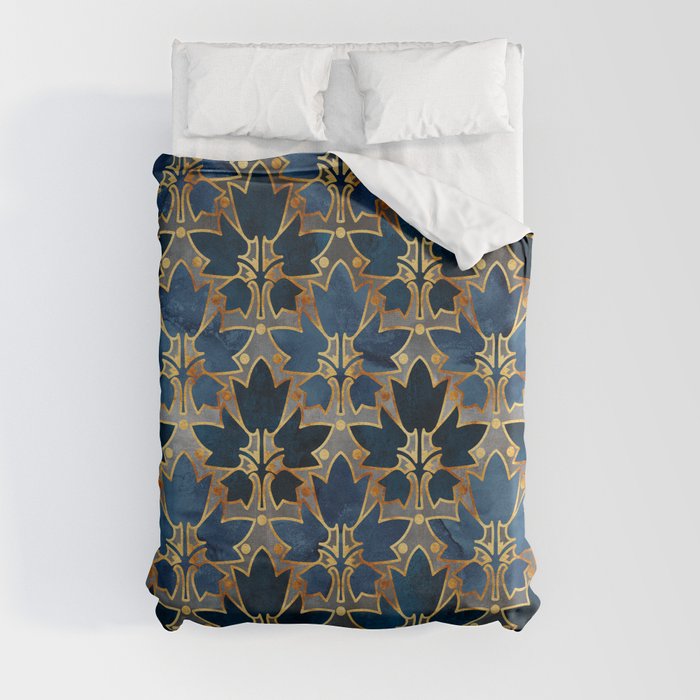 Abstract Leaves Pattern (copper& prussian blue) Duvet Cover