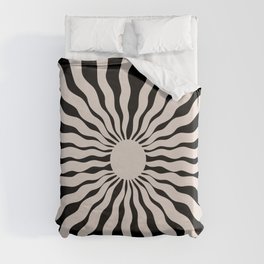 Sun Rays Black Beige Duvet Cover | Summer, Pastel, Cream, Monochrome, Matisse, Wavy, Art, Black, Tones, Pattern 