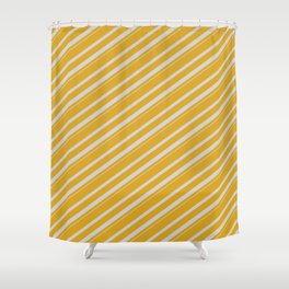 [ Thumbnail: Goldenrod & Light Grey Colored Striped Pattern Shower Curtain ]