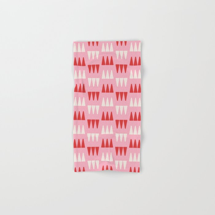 Retro Modernist Geometric Tri-Triangle Pattern 721 Pink Red and Cream Hand & Bath Towel