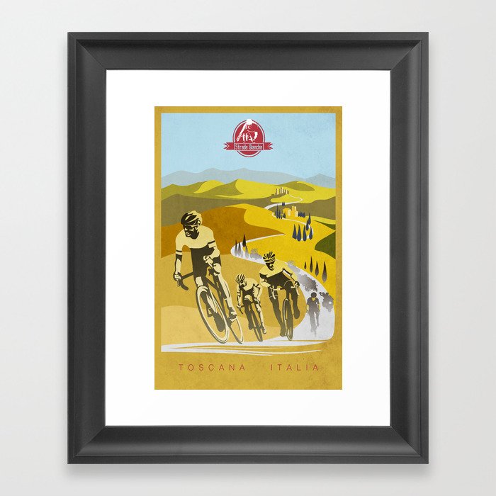 Strade Bianche retro cycling classic art Framed Art Print