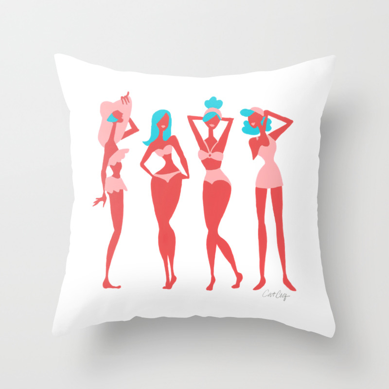 Beach Bombshells Cyan Coral Palette Throw Pillow By Catcoq