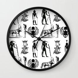 Ancient Egypt  Symbols in Black and White Pattern Wall Clock