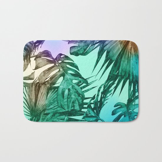 Simply Palm Leaves in Hologram Island Green Bath Mat
