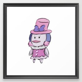 Sarah the Snow Bird Cute Character (flurry pink) Framed Art Print