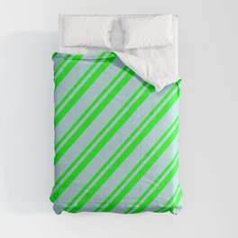 [ Thumbnail: Powder Blue and Lime Colored Stripes/Lines Pattern Comforter ]