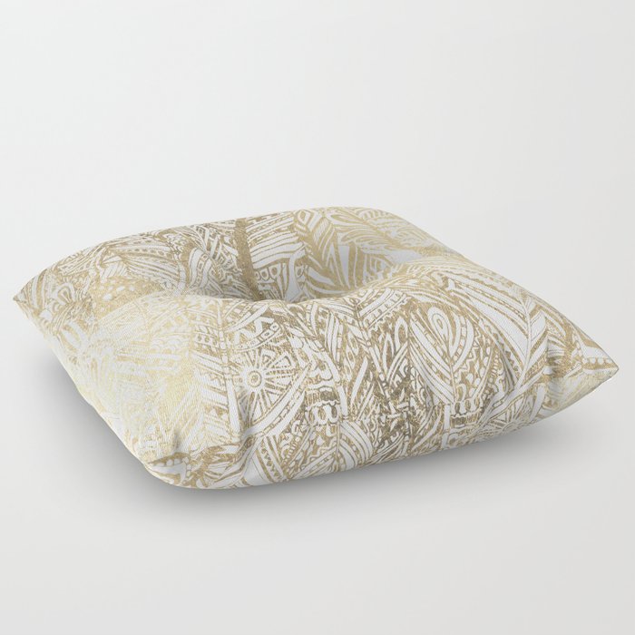 Elegant gold foil bohemian aztec feathers Floor Pillow