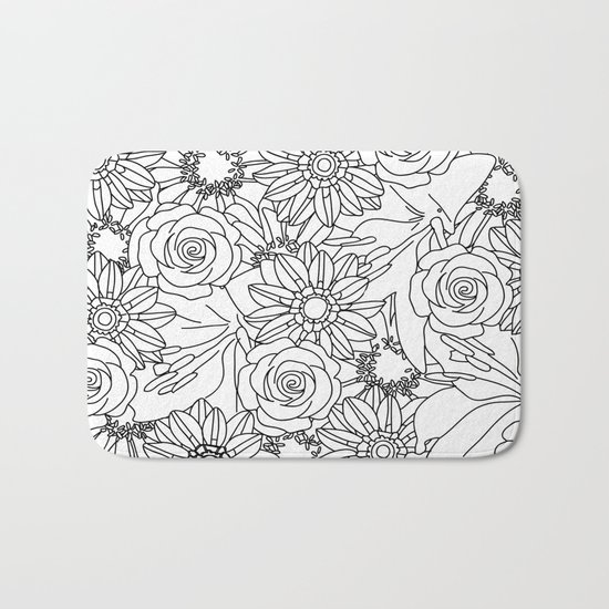 FLOWERS OF SUMMER B/W COLOUR IN Bath Mat