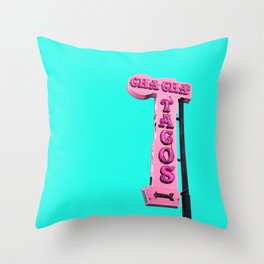 Cha-Cha's Tacos Retro Vintage Pink Sign Throw Pillow | Redlands, Mexican Food, Retro Sign, Pink Taco Sign, Vintage Sign, Mexican, Tacos, Color, Tomwindeknecht, Restaurant 