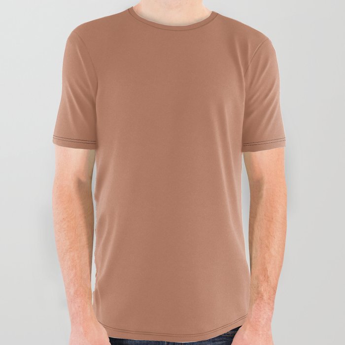 Mid-tone Fire Orange Solid Color Autumn Shade Earth-tone Pairs Pantone Brandied Melon 16-1340 TCX All Over Graphic Tee