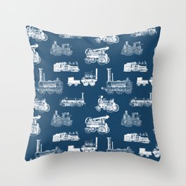 Antique Steam Engines // Navy Blue Throw Pillow