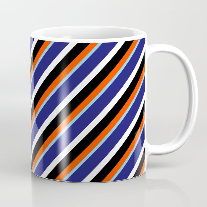 Red, Sky Blue, Midnight Blue, White, and Black Colored Lines/Stripes Pattern Coffee Mug