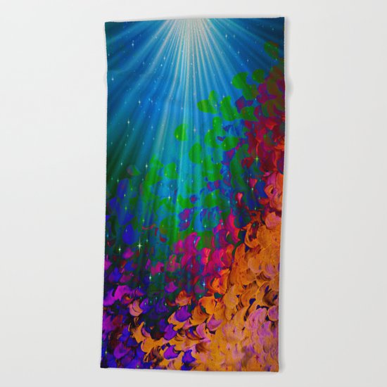 UNDER THE SEA Bold Colorful Abstract Acrylic Painting Mermaid Ocean Waves Splash Water Rainbow Ombre Beach Towel