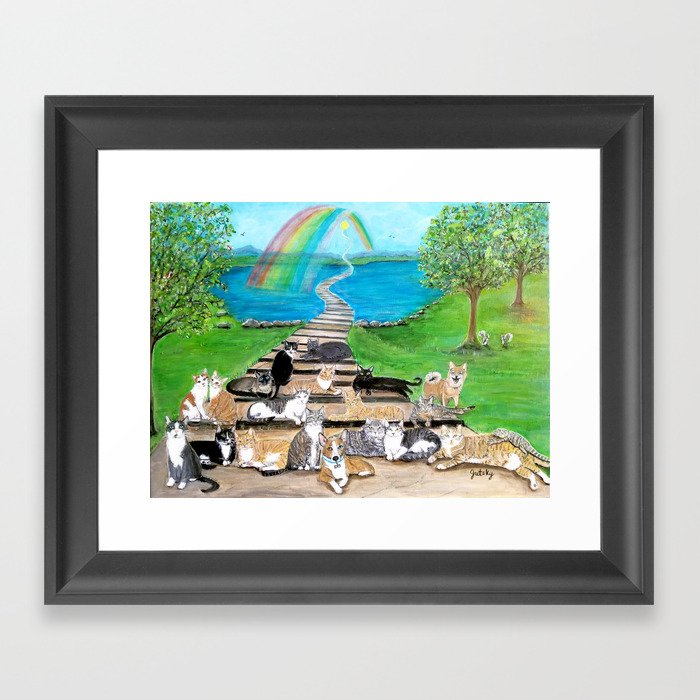 Rainbow Bridge Cats And Dogs Framed Art Print By