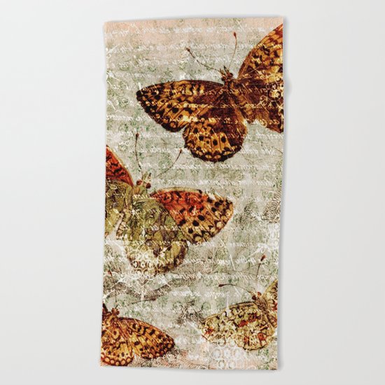 Vintage Butterflies 01 Beach Towel