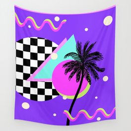 90s Palm Tree Geometrical Design Purple Wall Tapestry