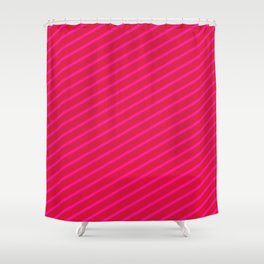 [ Thumbnail: Crimson and Deep Pink Colored Striped/Lined Pattern Shower Curtain ]