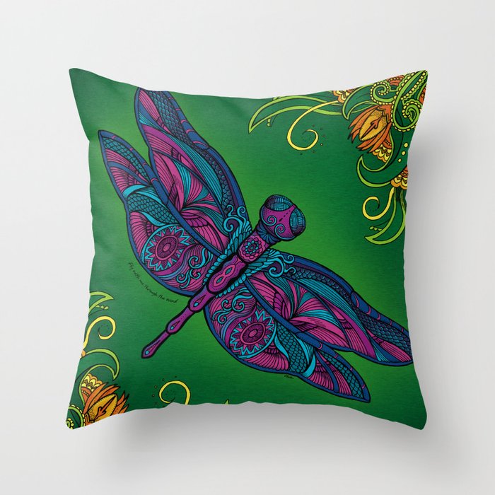 Dragonfly. Fly with me through the wind. Throw Pillow