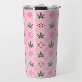 Pink Marijuana tile pattern. Digital Illustration background Travel Mug