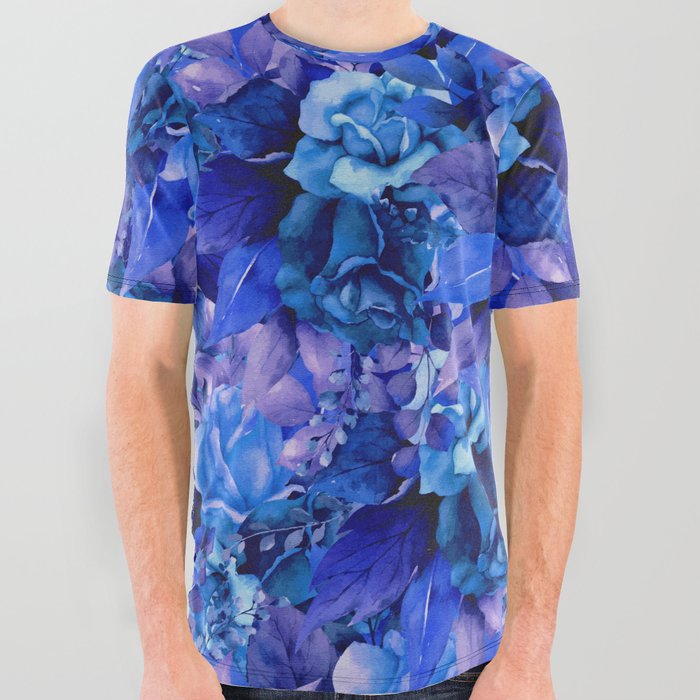 Blue Roses All Over Graphic Tee