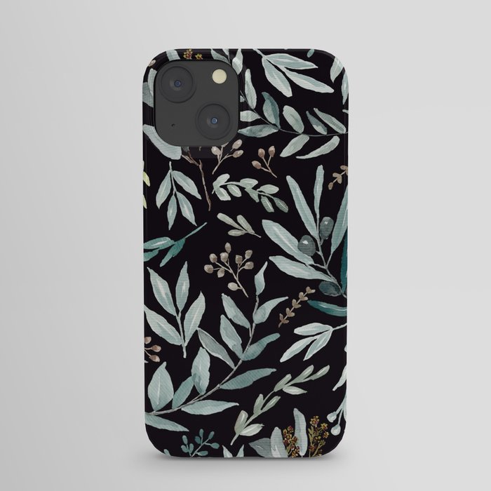 Black Eucalyptus Leaves Pattern iPhone Case