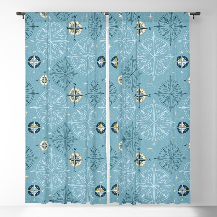 Travel by Compass - Nautical Blue Blackout Curtain
