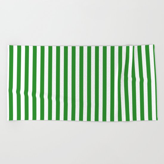 Vertical Stripes (Forest Green/White) Beach Towel