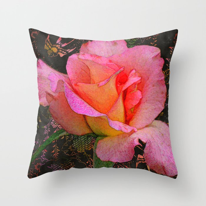 Rose on Black Throw Pillow by Durin Eberhart Society6