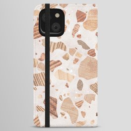 Terrazzo wood brown white iPhone Wallet Case