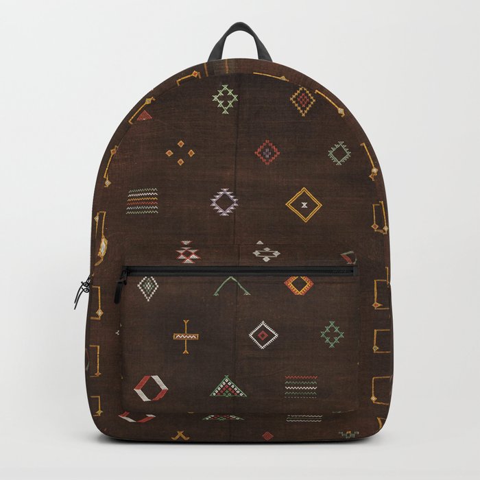 N25 - Brown Bohemian Traditional Moroccan Vintage Artwork Backpack