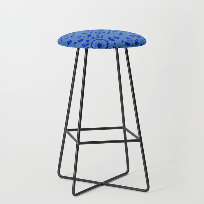 Boho Floral Cobalt Blue Denim Bar Stool by SilverPegasus Society6