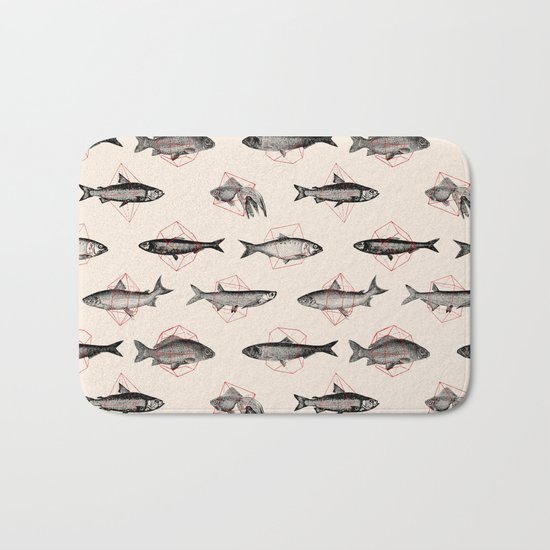 Fishes In Geometrics (Red) Bath Mat