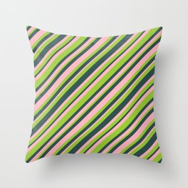 [ Thumbnail: Light Pink, Green & Dark Slate Gray Colored Striped/Lined Pattern Throw Pillow ]